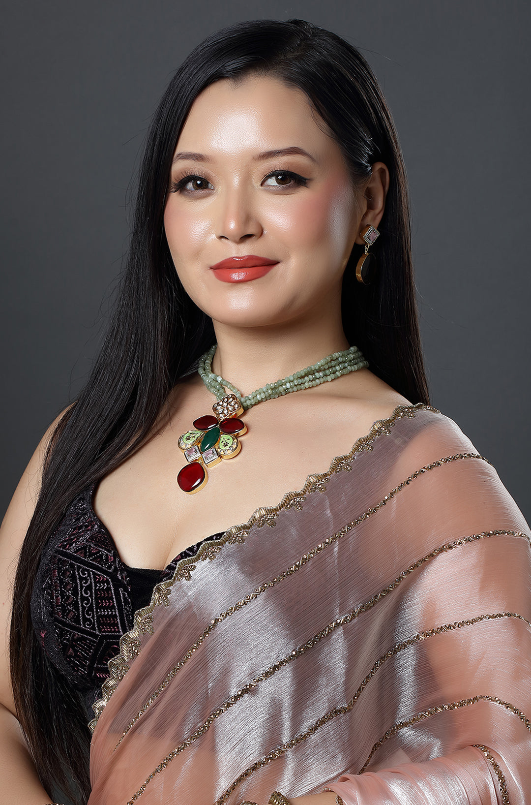 Micron Gold Finish Moissanite Kundan Stone Necklace