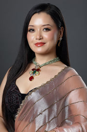 Micron Gold Finish Moissanite Kundan Stone Necklace