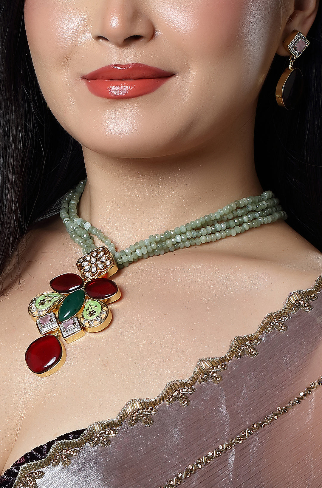 Micron Gold Finish Moissanite Kundan Stone Necklace