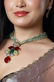 Micron Gold Finish Moissanite Kundan Stone Necklace