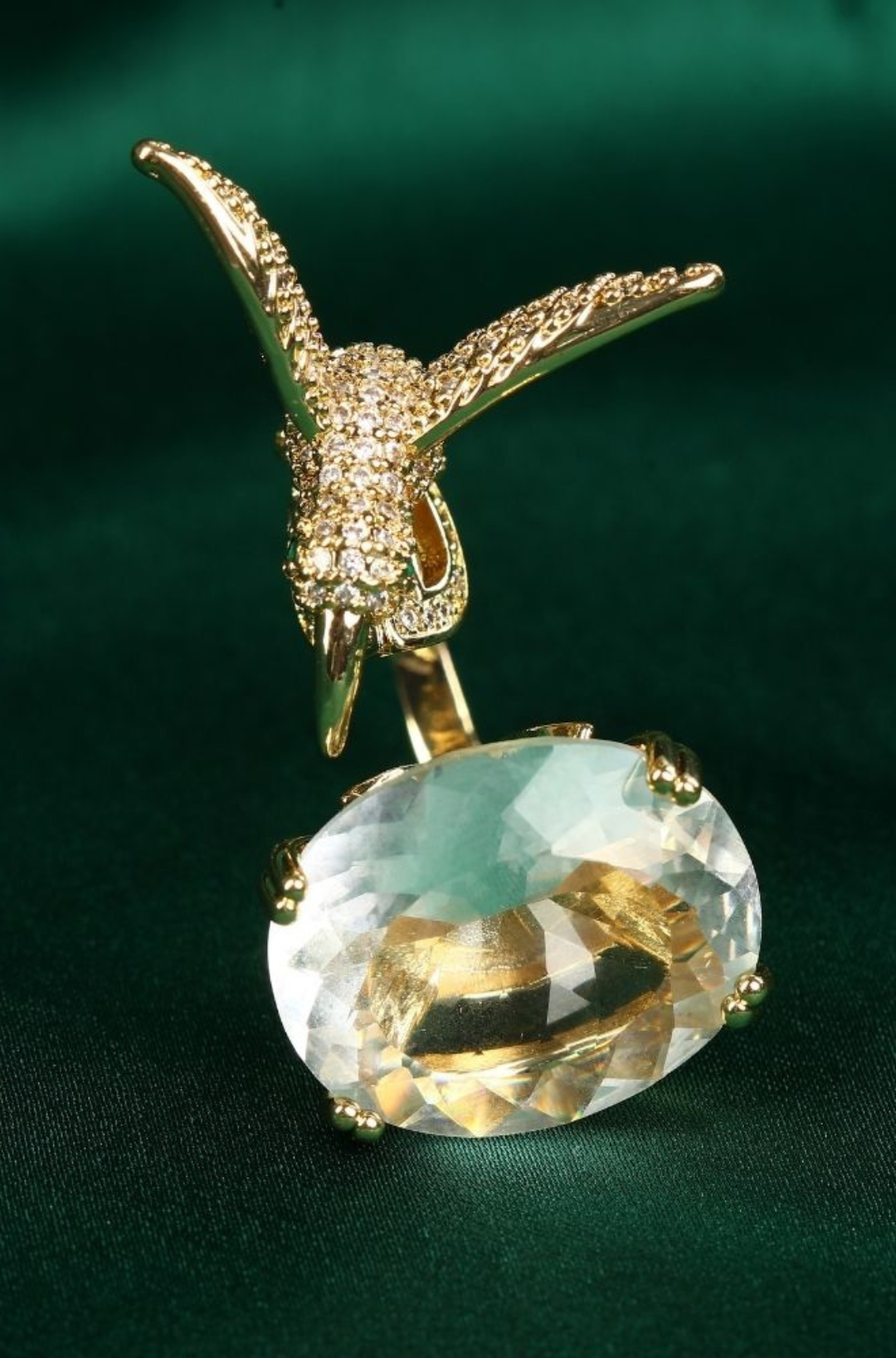 Elegant Crystal Phoenix Bird with Diamond Finger Ring
