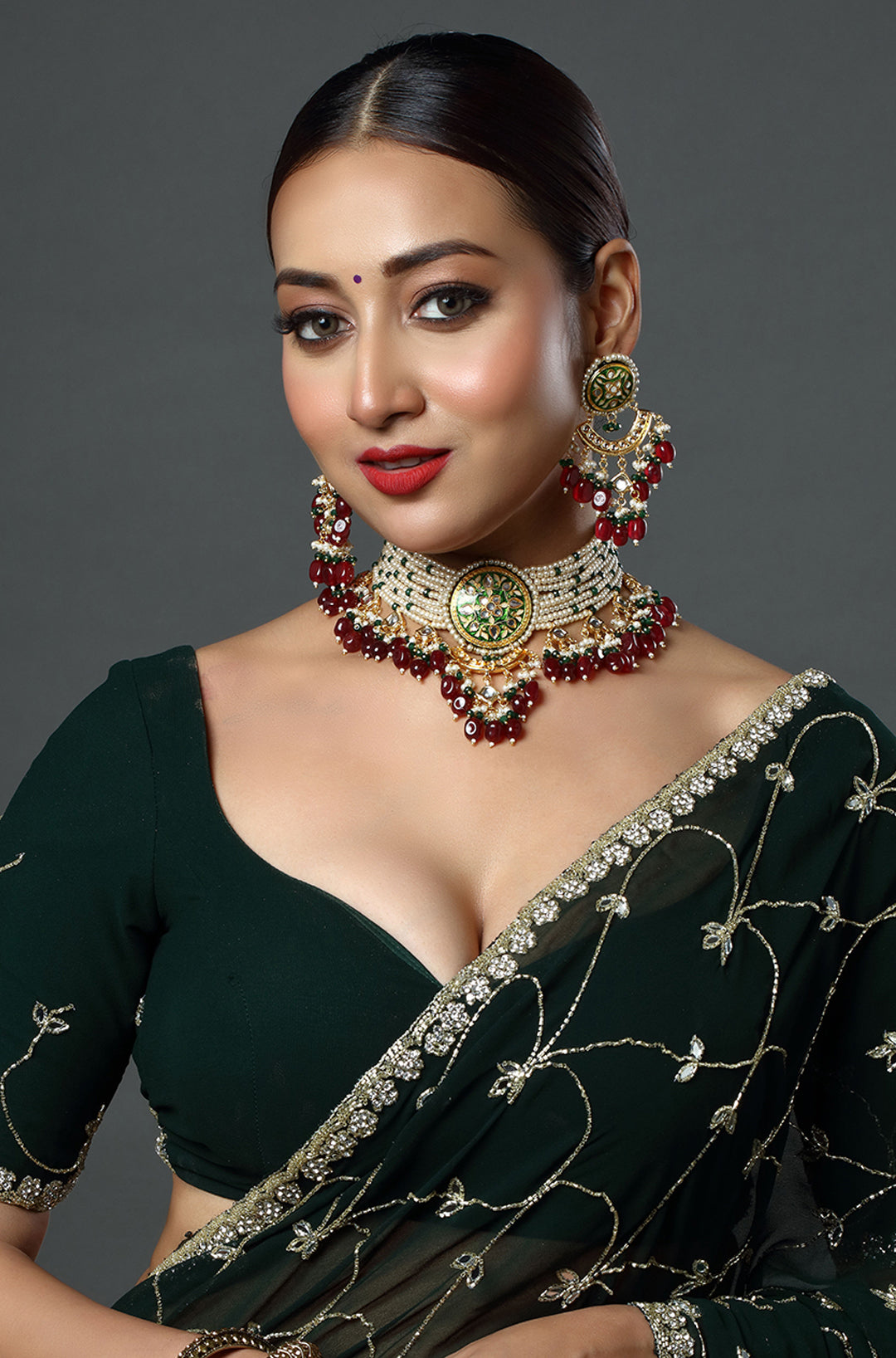 Floral Studded Layered Gold-Plated Choker Necklace