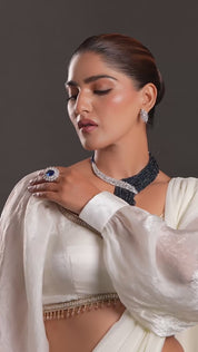 Silver Plated Navy Blue American Diamonds Necklace