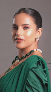 Emerald Stone Doublet Layered Kundan Victorian Polki Necklace