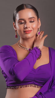 Gold-Plated Kundan-Studded Purple Stone Long Necklace