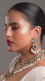 Pearls Drop Multicolor Dazzling Stones Necklace