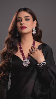 CZ Bandhai Necklace With Rhodium Plating