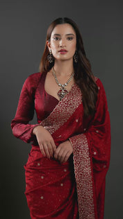 Micro Gold Finish Kundan with Emerald Maroon Stone Necklace