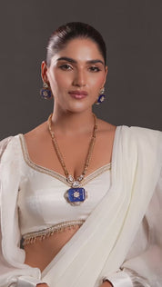 Gold-Plated Kundan-Studded Topaz Stone Long Necklace
