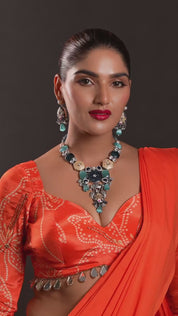 Gold Finish Natural Carved Stone Necklace