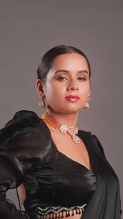 Two Tone Finish Orange Beaded Choker Necklace