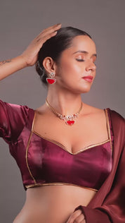 Micron Gold Finish Red Kundan Polki & Onyx Necklace