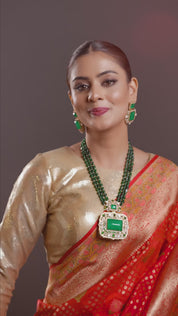 Beautiful Gold Tone CZ Emerald Multi Layer Designer Necklace