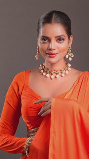 Gold Toned & White CZ Crystal & Pearl Embellished Choker Necklace
