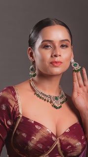 Two-Tone Finish Kundan Polki & Green Beaded Necklace