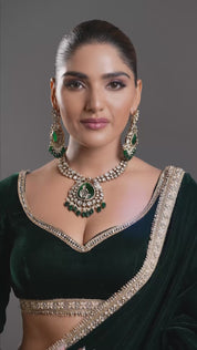 Green Moissanite Meenakari Necklace