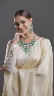 Regal Gold Finish Kundan Polki & Green Beaded Necklace