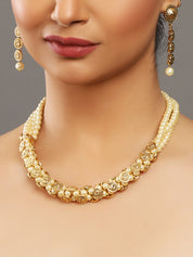 Beaded and Gold Plated Kundan Layered Necklace set