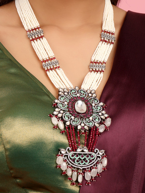 Beaded Bib Necklace with Gemstone