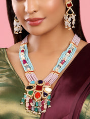 Beaded Bib Necklace with Gemstone