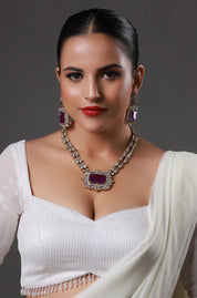 Wine Stone Silver And Gold Kundan Necklace