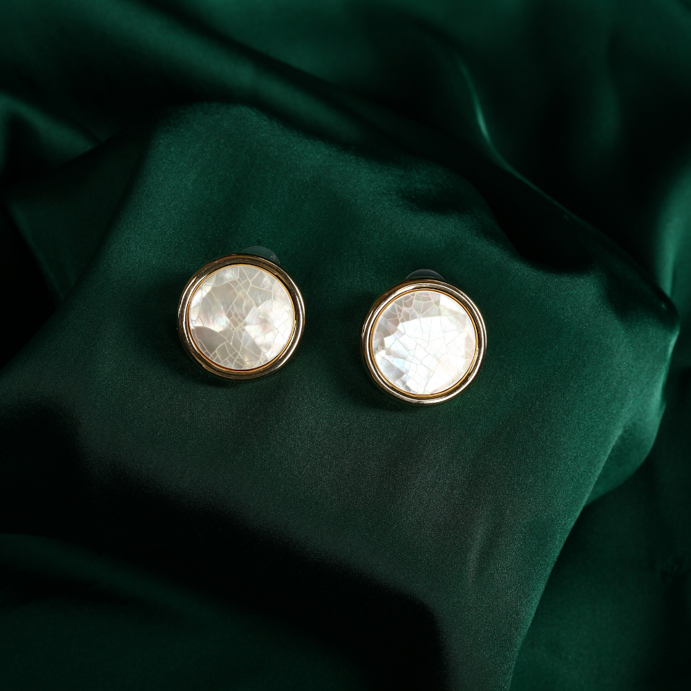 White Pearlescent Shank Button Stud Earrings