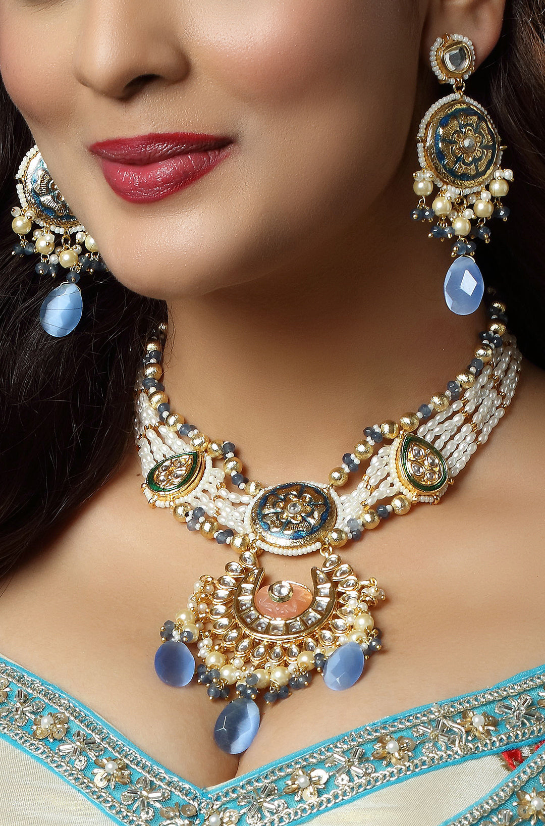 Meenakari Chandrika Blue Necklace