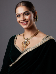 Unique Multistrand Necklace with Matte Gold Pendant & Jewel Accents