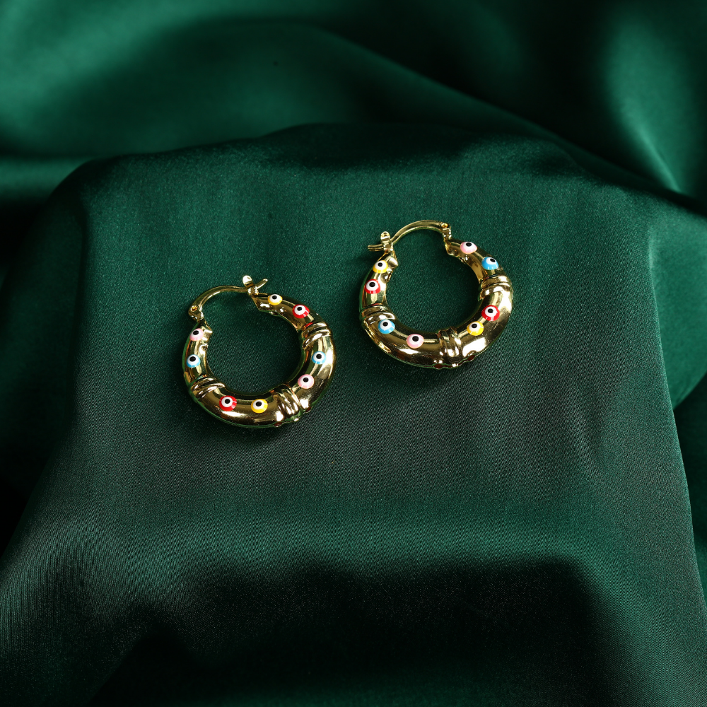 Gold-Plated Circular Evil Eye Hoop Earrings