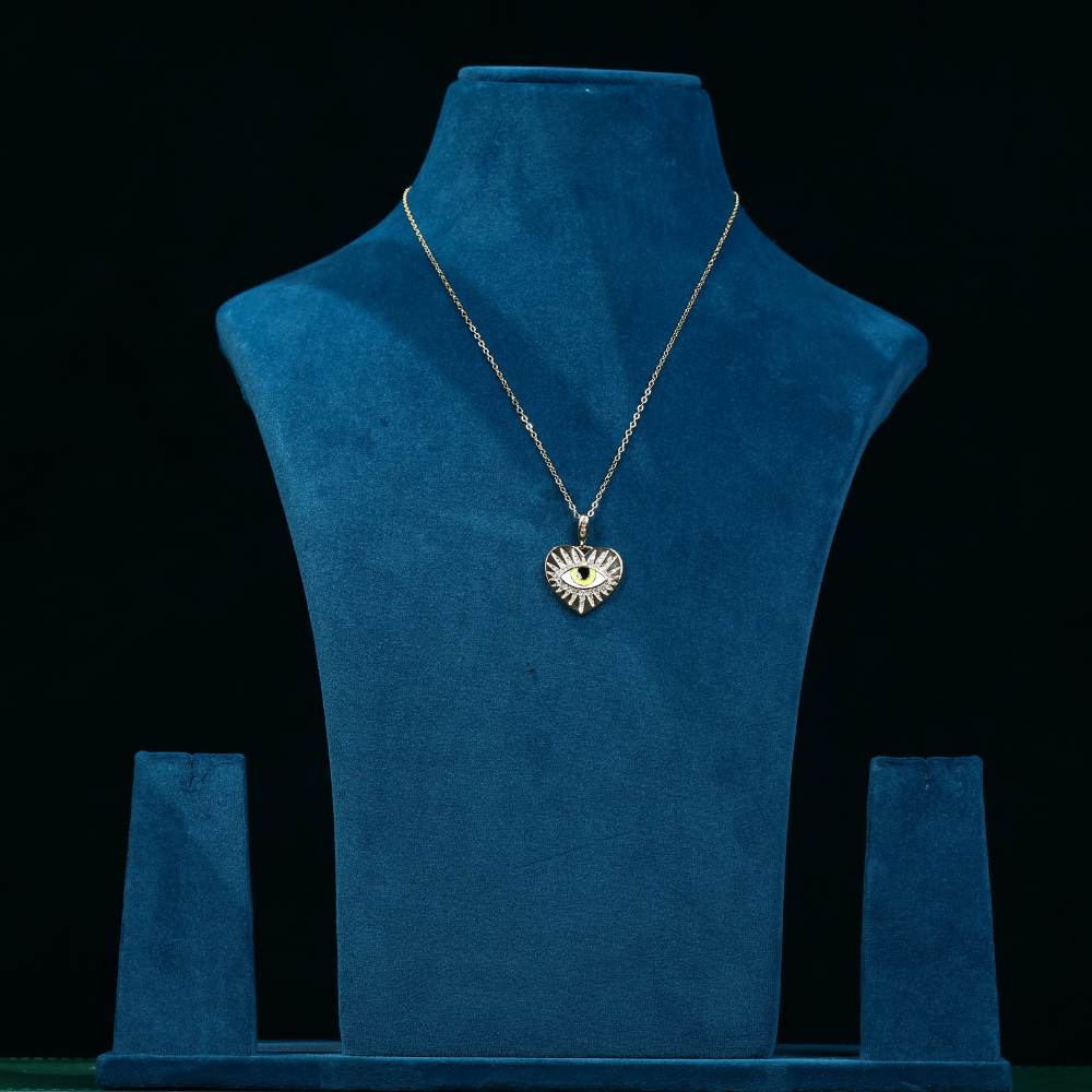 Gold Plated Heart Shape Evil Eye CZ Pendant Necklace