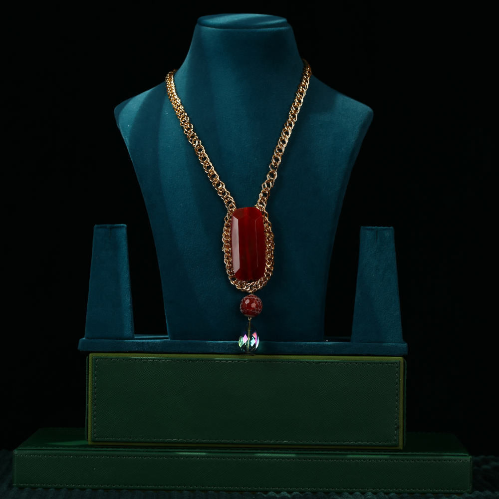 Gold Link Chain with Precious Stone