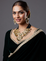 Gold Plated Kundan Polki Beads Bridal Choker Necklace & Jhumka