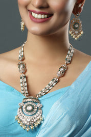 Aqua Meenakari Kundan Long Necklace Set