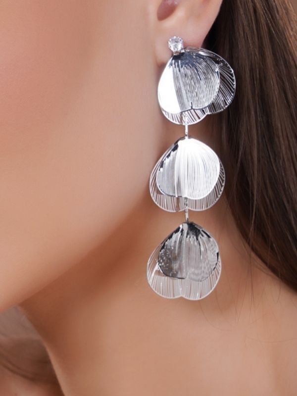 Silver Needle Diamond Flower Tassel Earrings