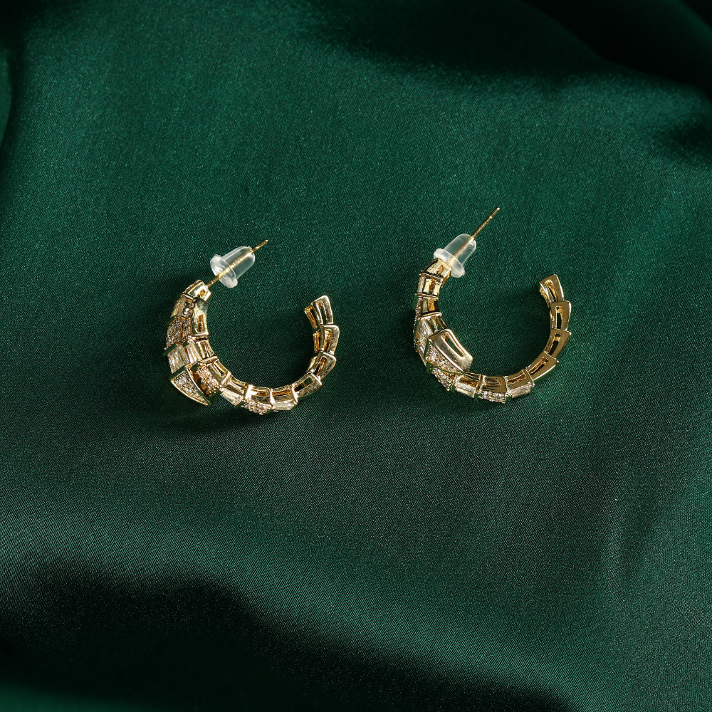 Gold Toned Star Stone Half Hoop Earrings