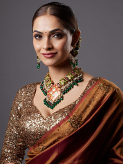 Maroon Meenakari with Green Drops Kundan Bridal Necklace