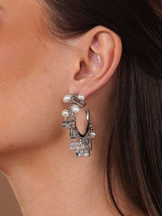 Silver-Plated Beaded Classic Half Hoop Earrings