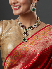 Gold Finish Kundan & Stone Meenakari Necklace