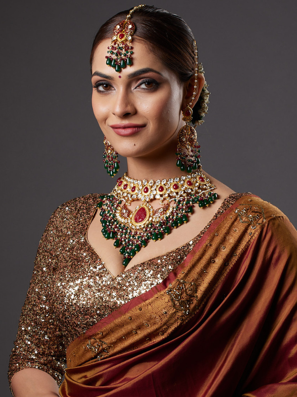 Royal Red & Green Enamred Kundan Bridal Choker