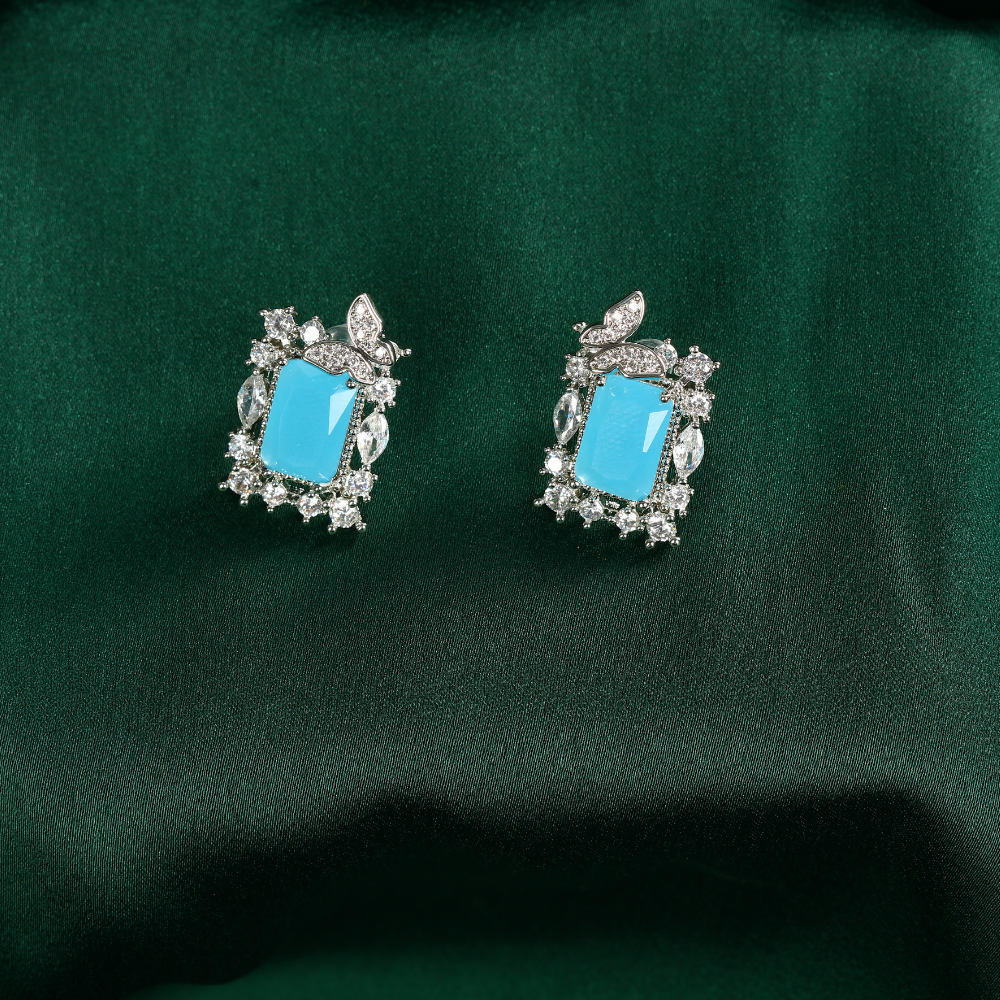 Sparkling Elegance Serene Aqua American Diamond Studs Earrings