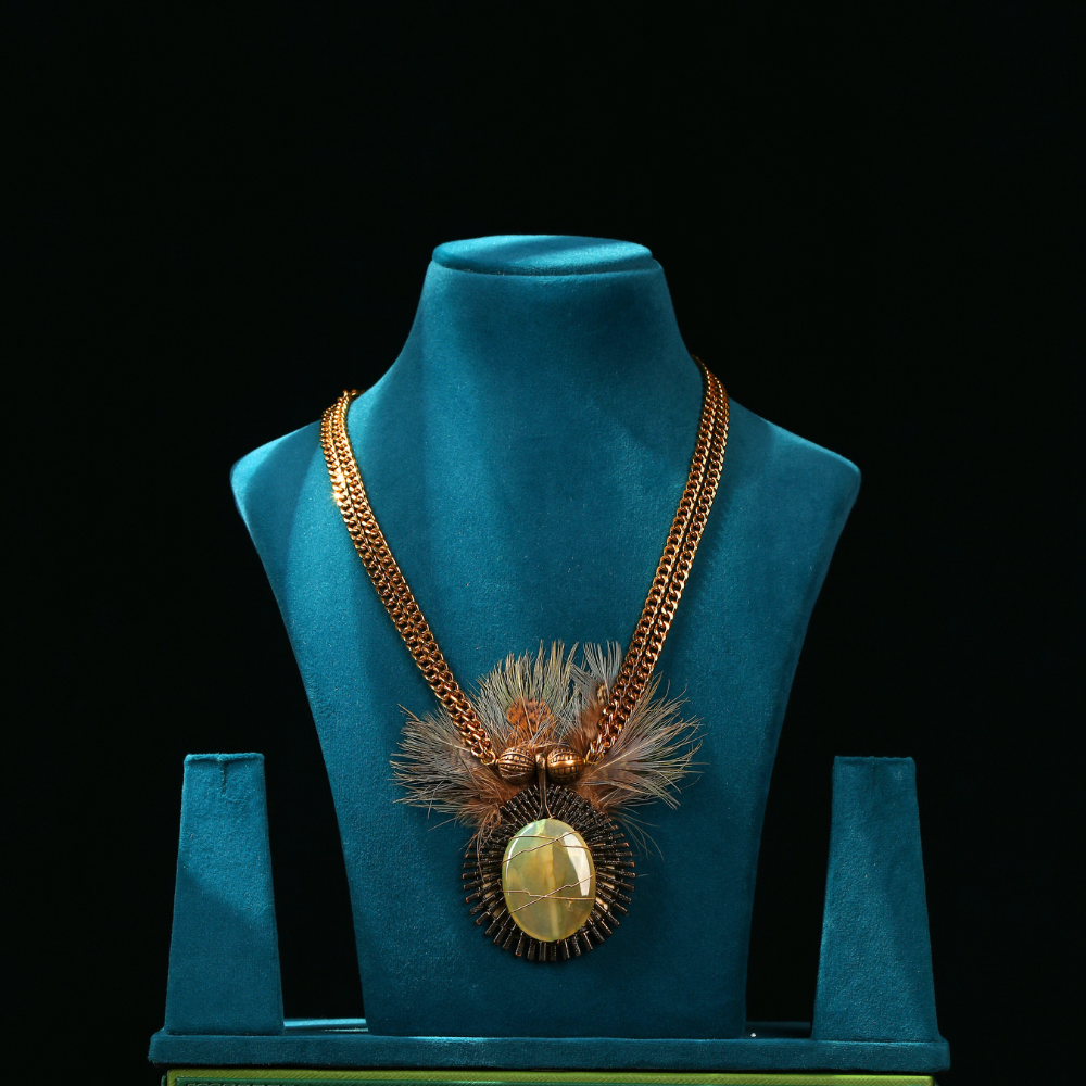 Unique Feathered Style Large Pendant Necklace