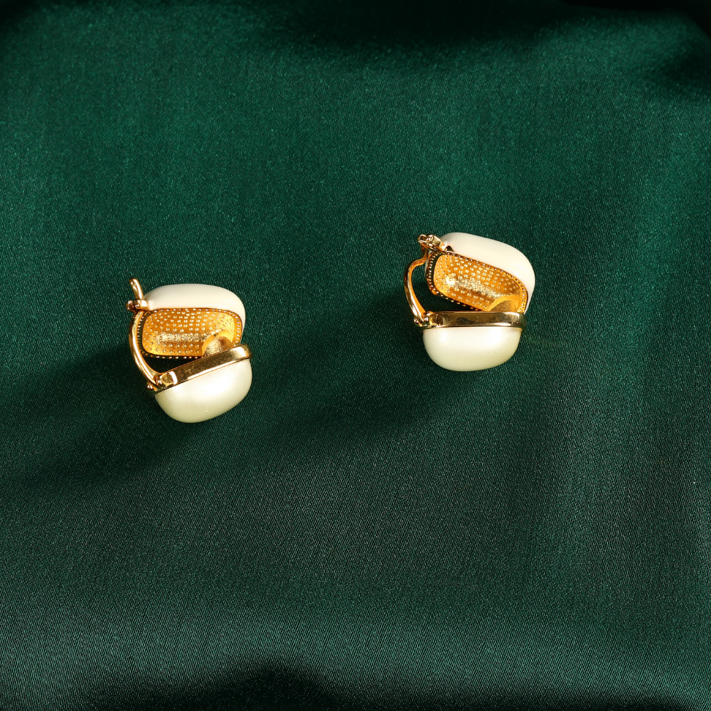 Gold-Plated Pearls Square Studs Earrings
