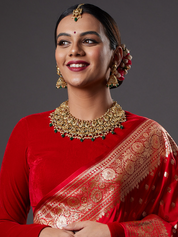 Gold Finish Necklace Set With Lakshmi Motifs