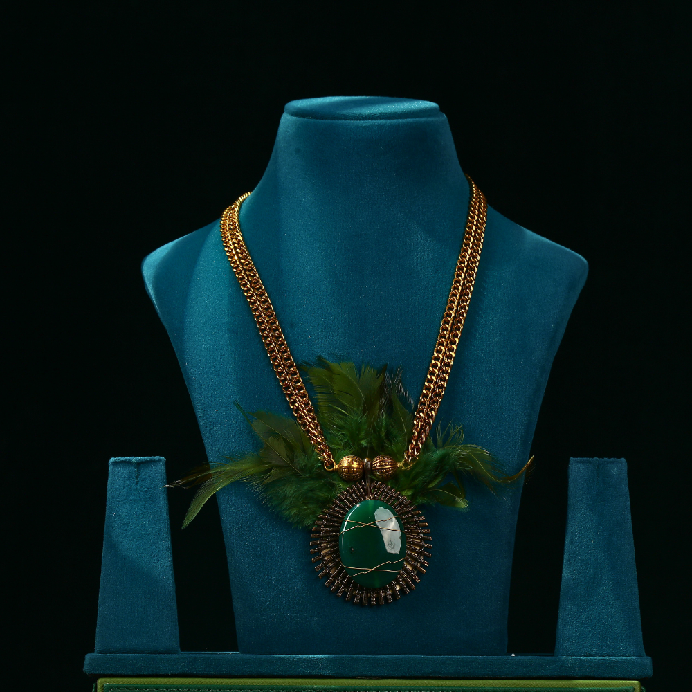 Unique Feathered Style Large Pendant Necklace