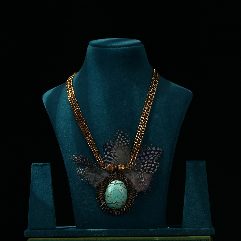 Unique Feathered Style Large Pendant Necklace