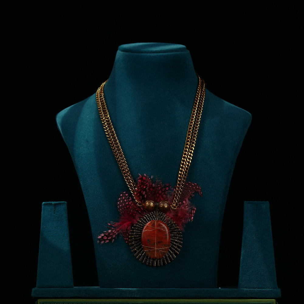 Unique Feathered Style Large Pendant Necklace