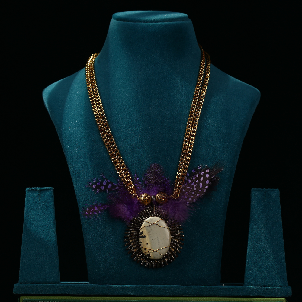 Unique Feathered Style Large Pendant Necklace