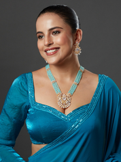 Sky Blue Stone Studded Floral Necklace