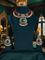 Jaipuri Moissanite Polki with Doublett Stones Necklace