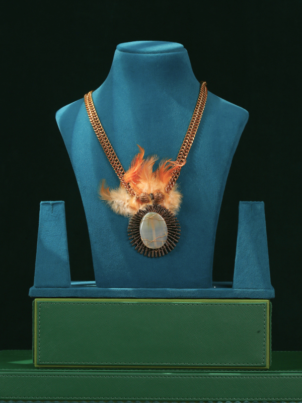 Unique Feathered Style Large Pendant Necklace